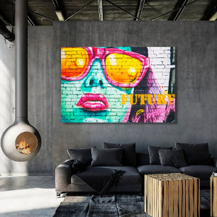 Graffiti Future Is Bright Neon Girl & Sunglasses Canvas Print