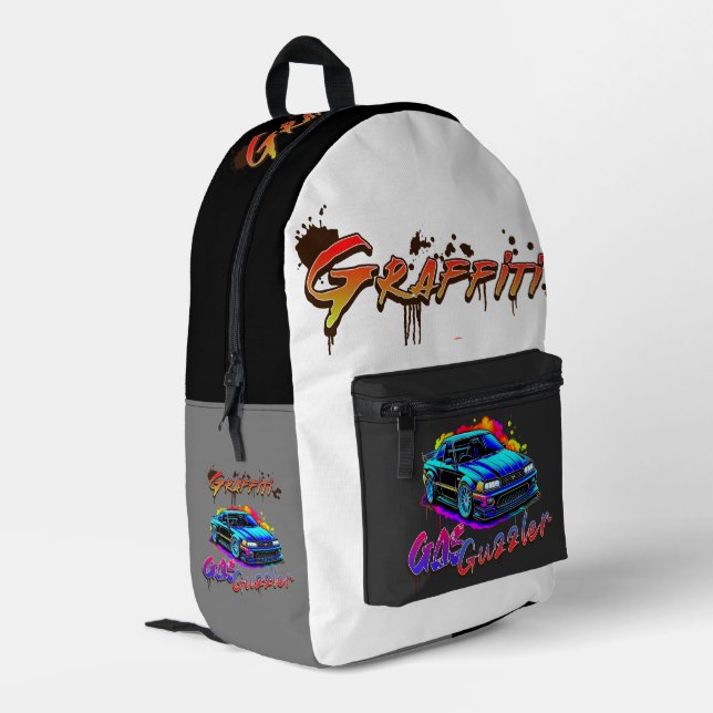 GRAFFITI GAS GUZZLER - DRIFT CAR PRINTED BACKPACK (Back Corner Left)