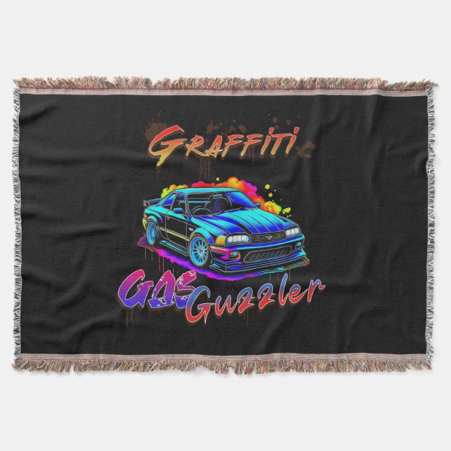 GRAFFITI GAS GUZZLER - DRIFT CAR THROW BLANKET (Front)