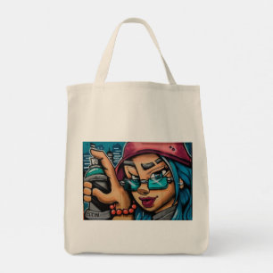 Graffiti, girl, colourful, red, blue, vibrant, pre tote bag