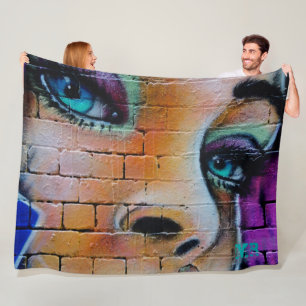 Graffiti Girl Purple Blue Pretty Eyes Monogram Fleece Blanket