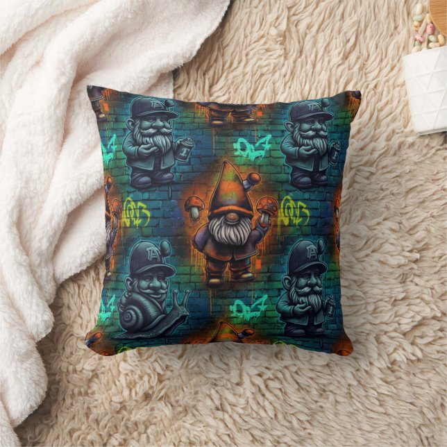 Graffiti Gnome Throw Pillow (Blanket)