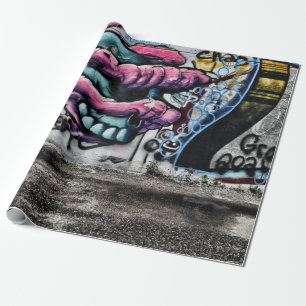Graffiti Grey Pink Skull Urban Street Wall Art Wrapping Paper