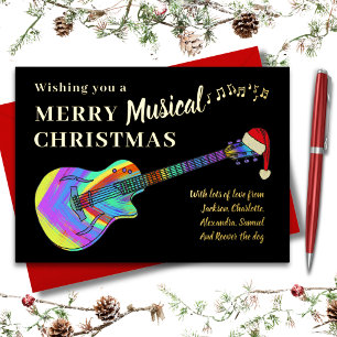 Graffiti Guitar Christmas Personalised Gold Foil Holiday Card