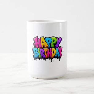 Graffiti happy birthday colourful lettering coffee mug
