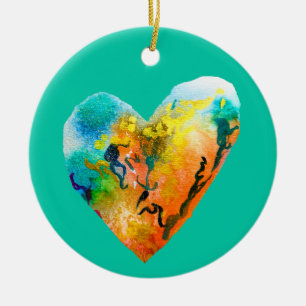 Graffiti heart watercolor art ceramic ornament