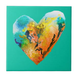 Graffiti heart watercolor art ceramic tile