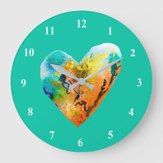 Graffiti heart watercolor art large clock (Front)