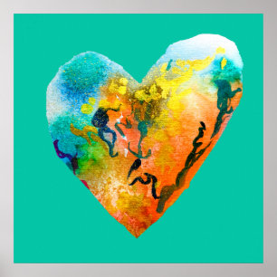 Graffiti heart watercolor art poster