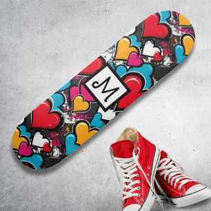 Graffiti Hearts Colorful Street Art Personalized Skateboard
