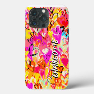 Graffiti Hearts Explosion: Vibrant Hand-Drawn iPhone 13 Pro Case