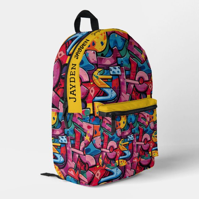 Graffiti hip hop pattern printed backpack (Back Corner Left)