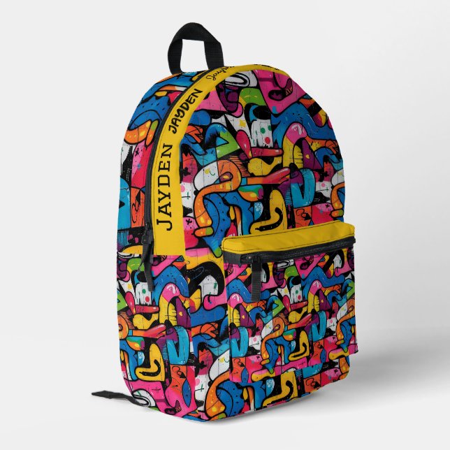 Graffiti hip hop pattern printed backpack (Back Corner Left)