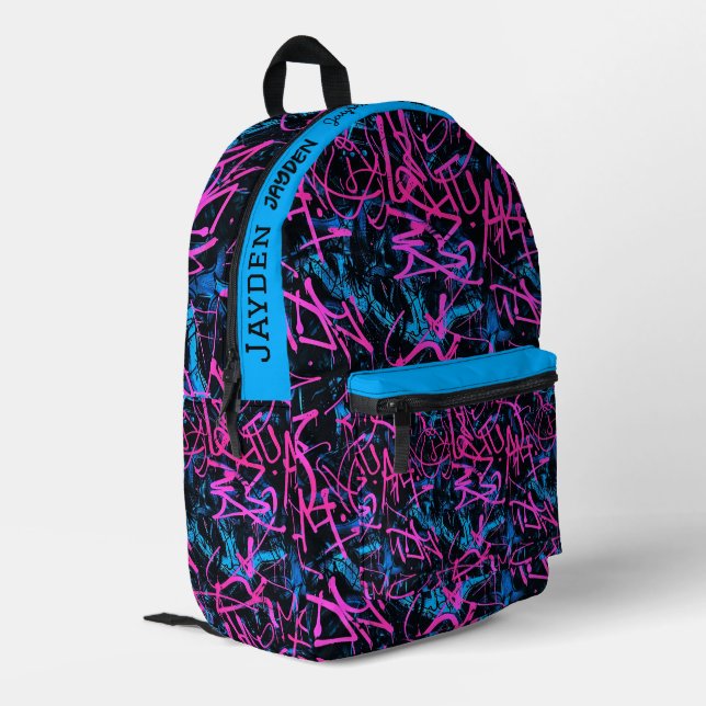 Graffiti hip hop pattern printed backpack (Back Corner Left)