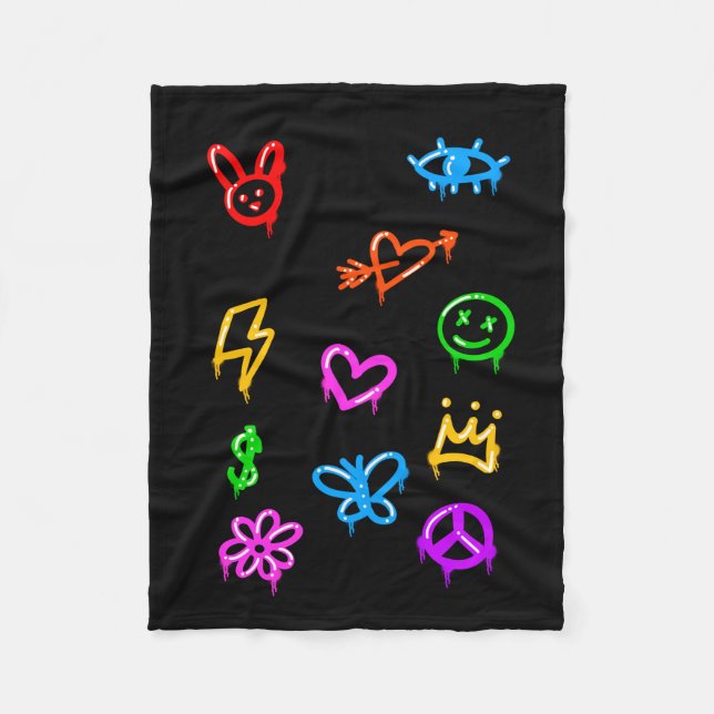 Graffiti Icon Patterned Fleece Blanket (Front)