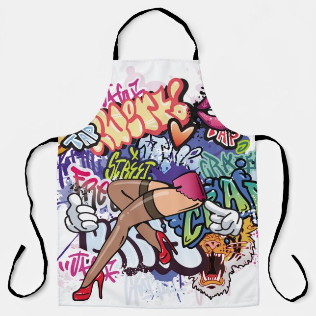 Graffiti illustration with street graffiti letters apron (Front)
