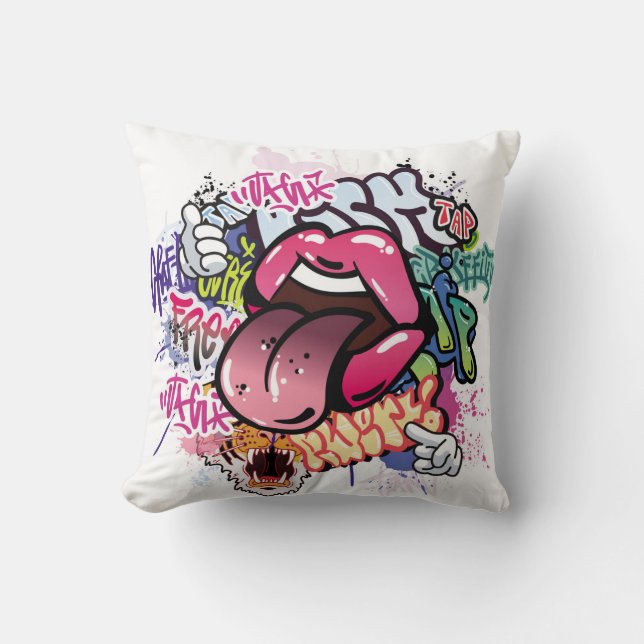 Graffiti illustration with street graffiti letters cushion (Front)