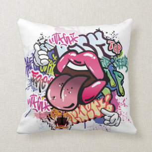 Graffiti illustration with street graffiti letters cushion