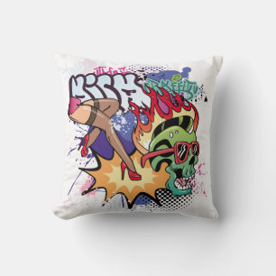 Graffiti illustration with street graffiti letters cushion