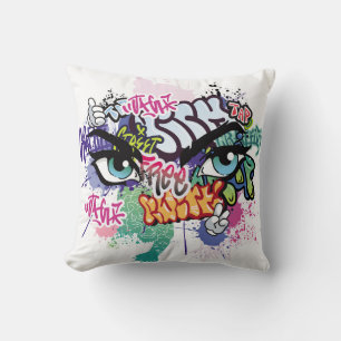 Graffiti illustration with street graffiti letters cushion