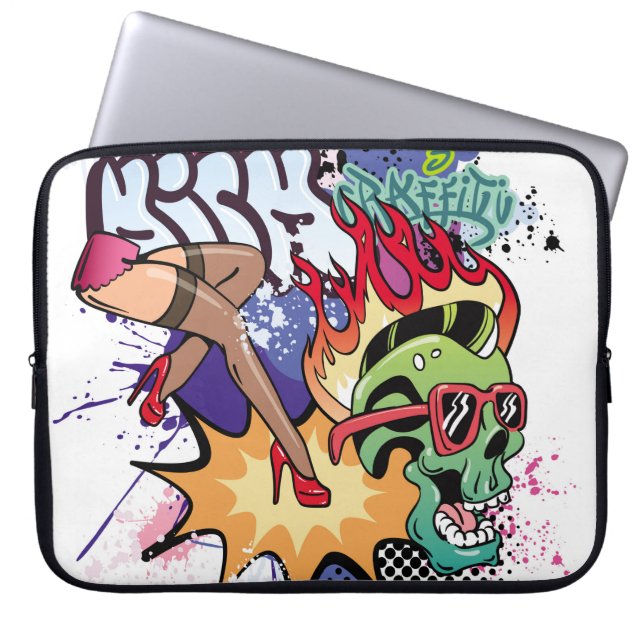 Graffiti illustration with street graffiti letters laptop sleeve (Front)