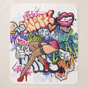 Graffiti illustration with street graffiti letters sherpa blanket
