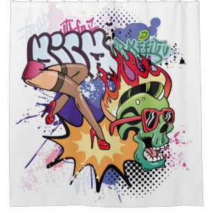 Graffiti illustration with street graffiti letters shower curtain