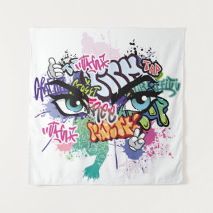 Graffiti illustration with street graffiti letters tapestry