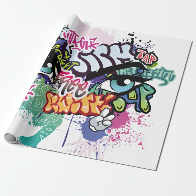 Graffiti illustration with street graffiti letters wrapping paper (Unrolled)