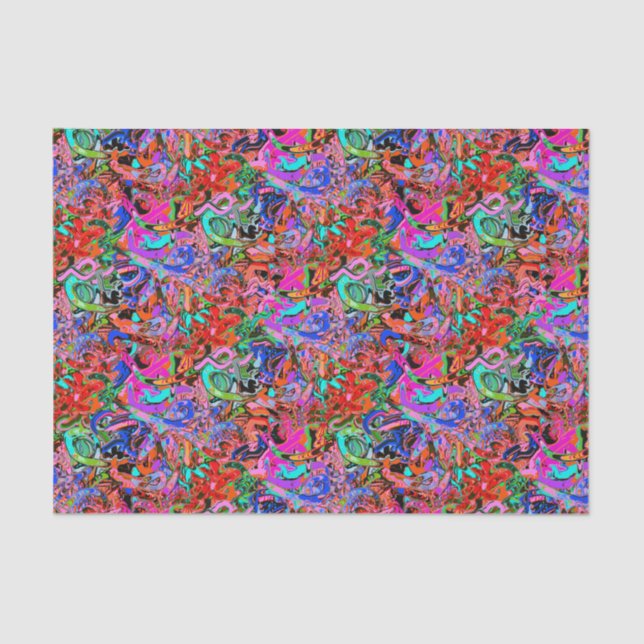 Graffiti in blues, red, green and purple  tissue paper (Front)