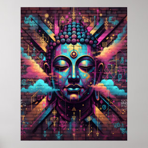 Graffiti inspired Modern Art Meditating Buddha Poster