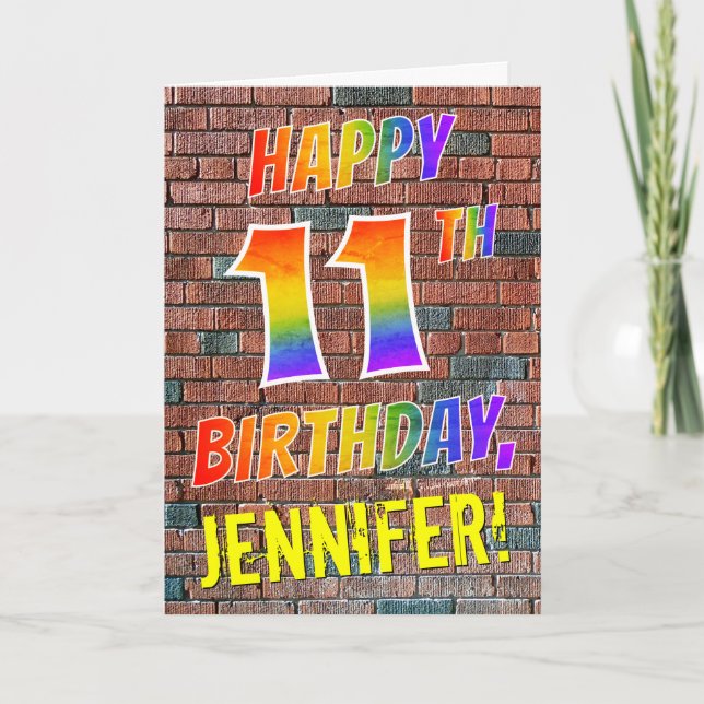 Graffiti Inspired Rainbow Look HAPPY 11TH BIRTHDAY Card (Front)
