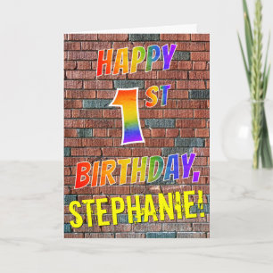 Graffiti Inspired Rainbow Look HAPPY 1ST BIRTHDAY Card