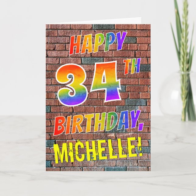 Graffiti Inspired Rainbow Look HAPPY 34TH BIRTHDAY Card (Front)