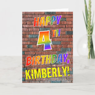 Graffiti Inspired Rainbow Look HAPPY 4TH BIRTHDAY Card