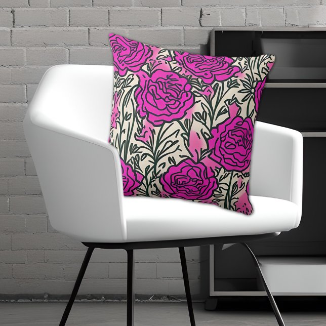 Graffiti Inspired Rose Pattern Pink Black  Cushion (Creator Uploaded)