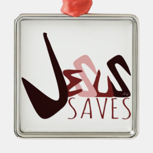 GRAFFITI JESUS SAVES in red Metal Tree Decoration