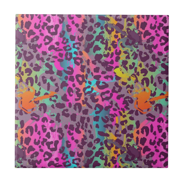 Graffiti Leopard Pattern Colourful Abstract Art Ceramic Tile (Front)