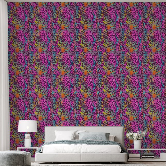 Graffiti Leopard Pattern Colourful Brush Strokes  Wallpaper (Bedroom)