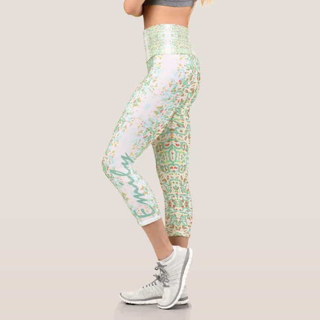Graffiti Lines blue tone Yoga personalised C Capri Leggings (Left)