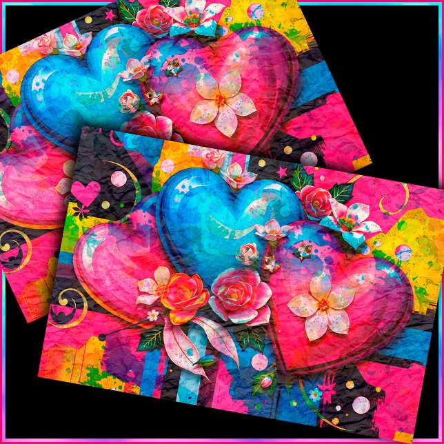 [Graffiti Love] Colourful Abstract Hearts & Flower Tissue Paper (* Simulated texture of crinkled paper)