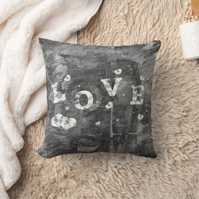 Graffiti Love Grunge | Black Silver Faux Crystal Cushion (Blanket)