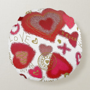 Graffiti Love Round Teens Pillow, Pink Cushion
