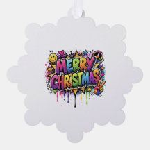 Graffiti Merry Christmas Paper Ornament Holiday Ca