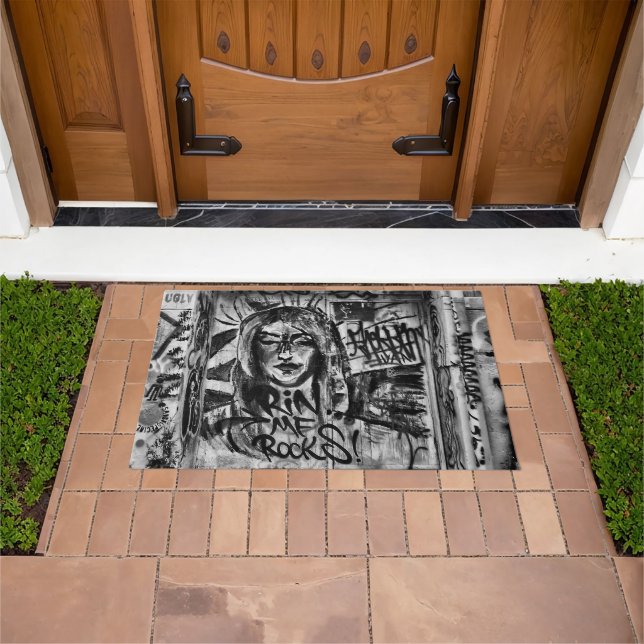 Graffiti Modern Black And White Urban Street Art Doormat