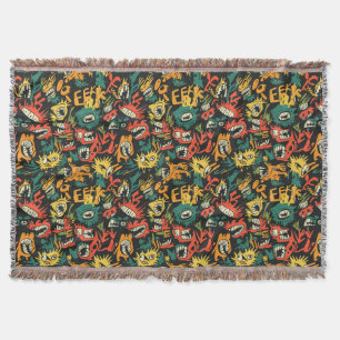 Graffiti Monster Eek Black Halloween (1) Throw Blanket
