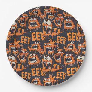 Graffiti Monster Eek Black Halloween (2) Paper Plate