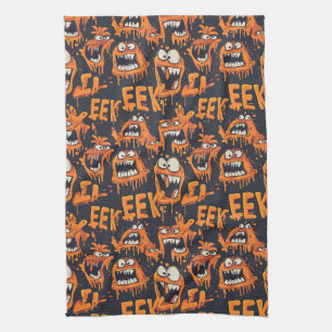 Graffiti Monster Eek Black Halloween (2) Tea Towel