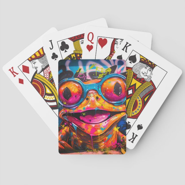 Graffiti Multicolored Frog with Glasses Playing Cards (Back)