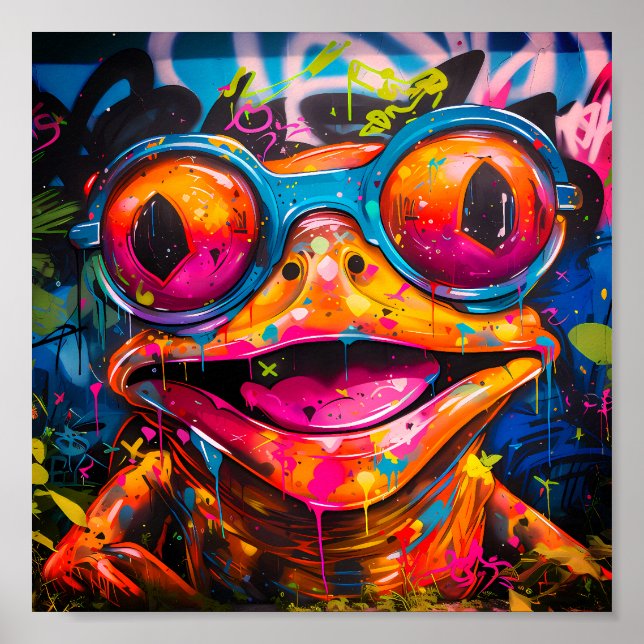 Graffiti Multicolored Frog with Glasses Poster (Front)